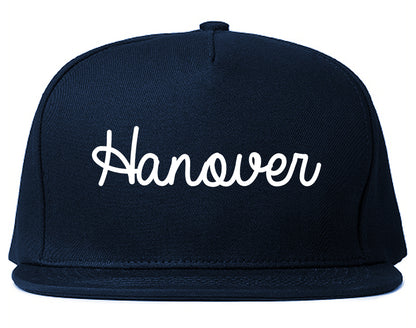 Hanover Pennsylvania PA Script Mens Snapback Hat Navy Blue