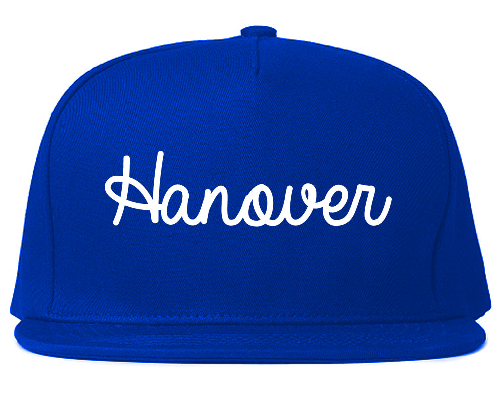 Hanover Pennsylvania PA Script Mens Snapback Hat Royal Blue