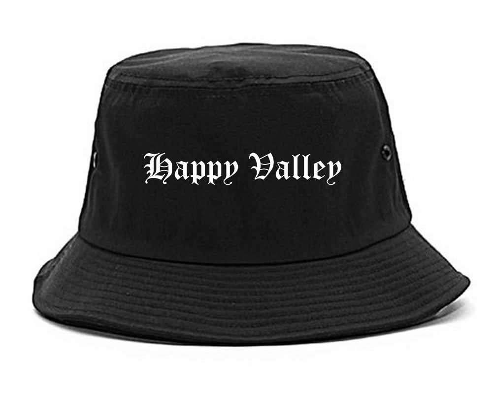 Happy Valley Oregon OR Old English Mens Bucket Hat Black