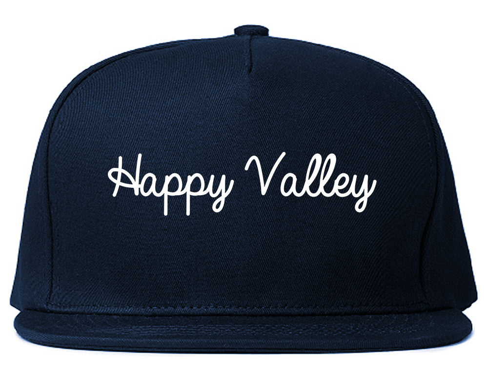 Happy Valley Oregon OR Script Mens Snapback Hat Navy Blue
