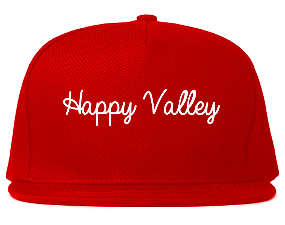 Happy Valley Oregon OR Script Mens Snapback Hat Red