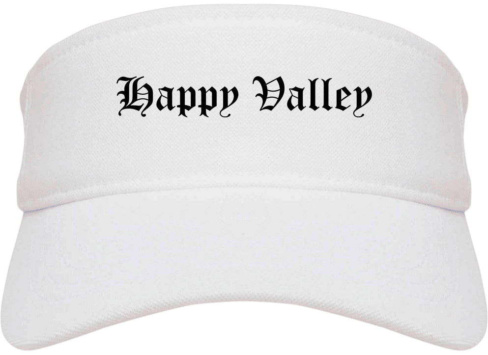 Happy Valley Oregon OR Old English Mens Visor Cap Hat White