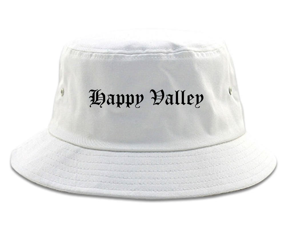 Happy Valley Oregon OR Old English Mens Bucket Hat White