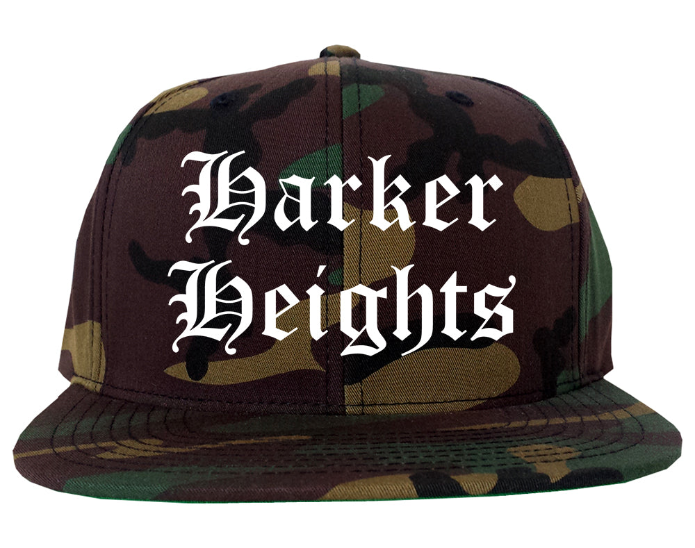 Harker Heights Texas TX Old English Mens Snapback Hat Army Camo