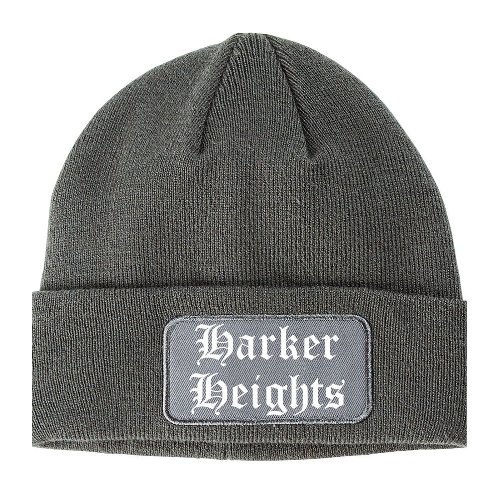 Harker Heights Texas TX Old English Mens Knit Beanie Hat Cap Grey