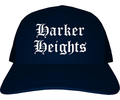 Harker Heights Texas TX Old English Mens Trucker Hat Cap Navy Blue