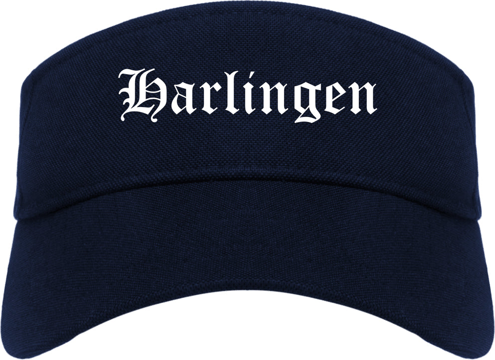 Harlingen Texas TX Old English Mens Visor Cap Hat Navy Blue