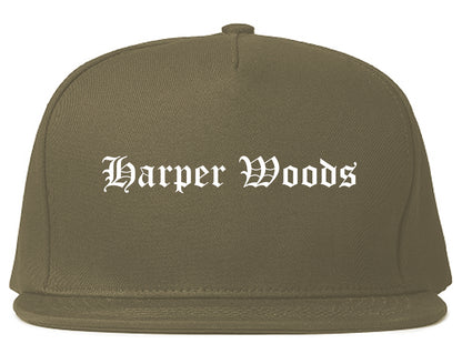 Harper Woods Michigan MI Old English Mens Snapback Hat Grey