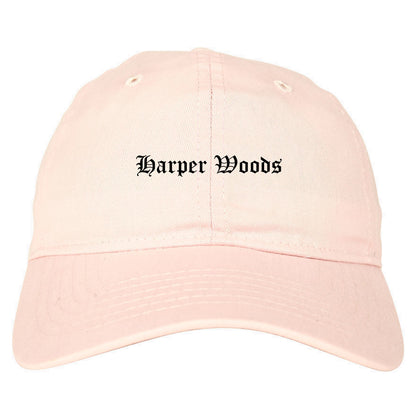 Harper Woods Michigan MI Old English Mens Dad Hat Baseball Cap Pink