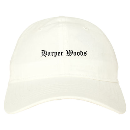Harper Woods Michigan MI Old English Mens Dad Hat Baseball Cap White