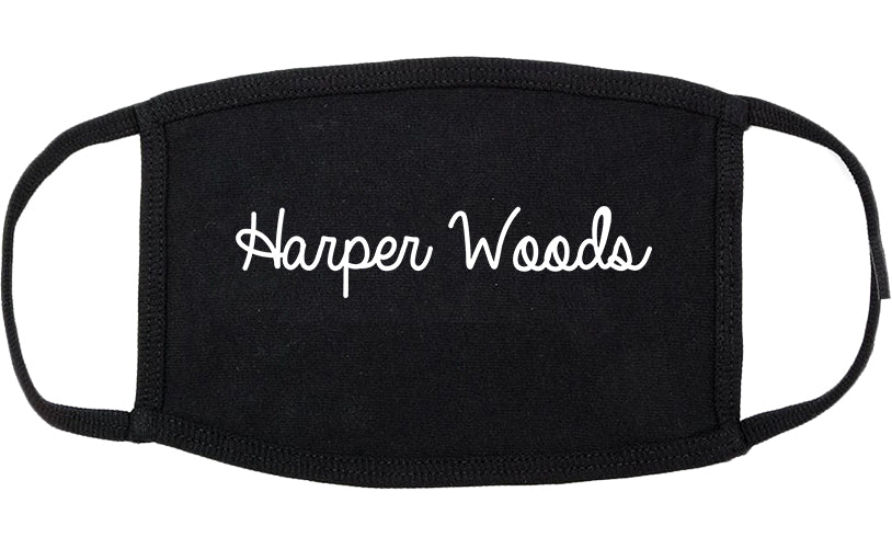 Harper Woods Michigan MI Script Cotton Face Mask Black
