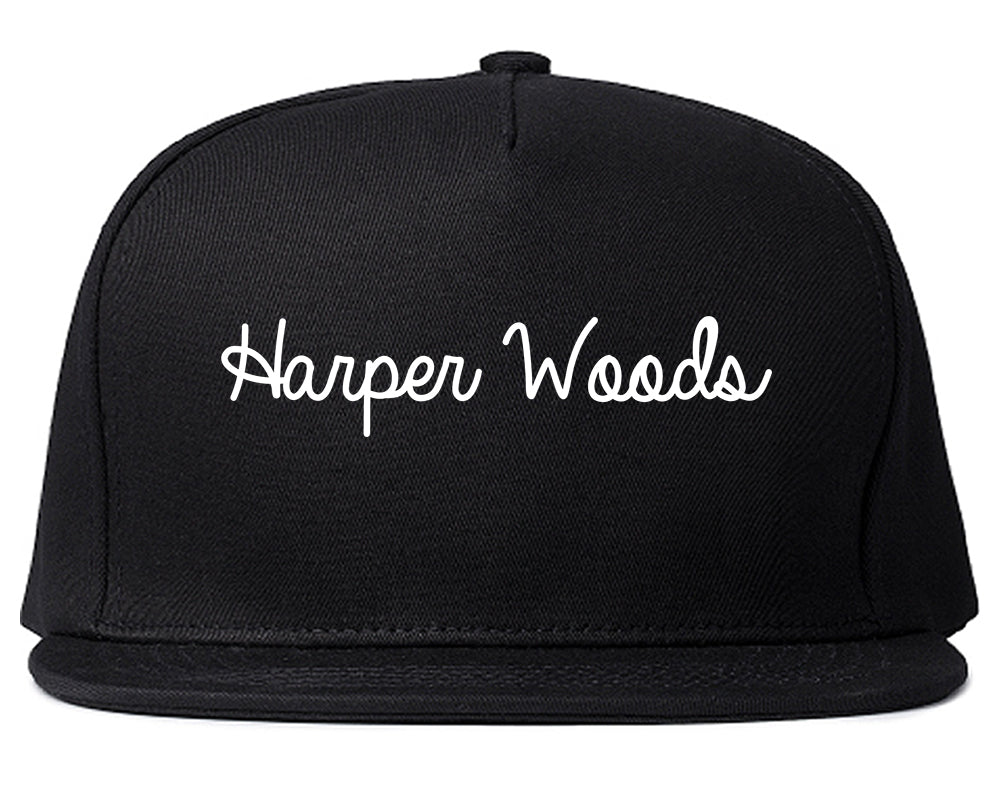Harper Woods Michigan MI Script Mens Snapback Hat Black