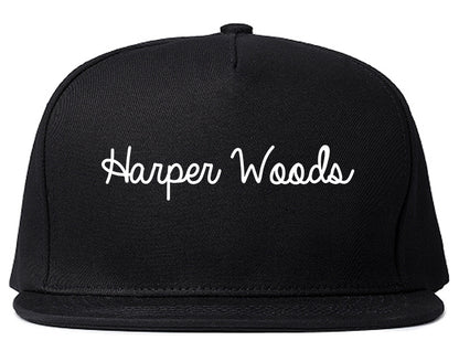 Harper Woods Michigan MI Script Mens Snapback Hat Black