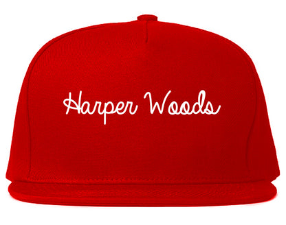 Harper Woods Michigan MI Script Mens Snapback Hat Red