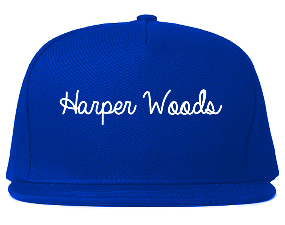 Harper Woods Michigan MI Script Mens Snapback Hat Royal Blue