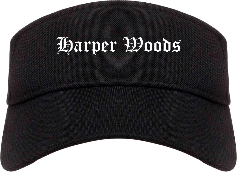 Harper Woods Michigan MI Old English Mens Visor Cap Hat Black