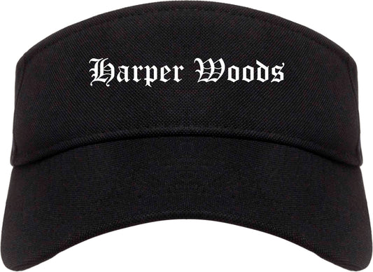 Harper Woods Michigan MI Old English Mens Visor Cap Hat Black
