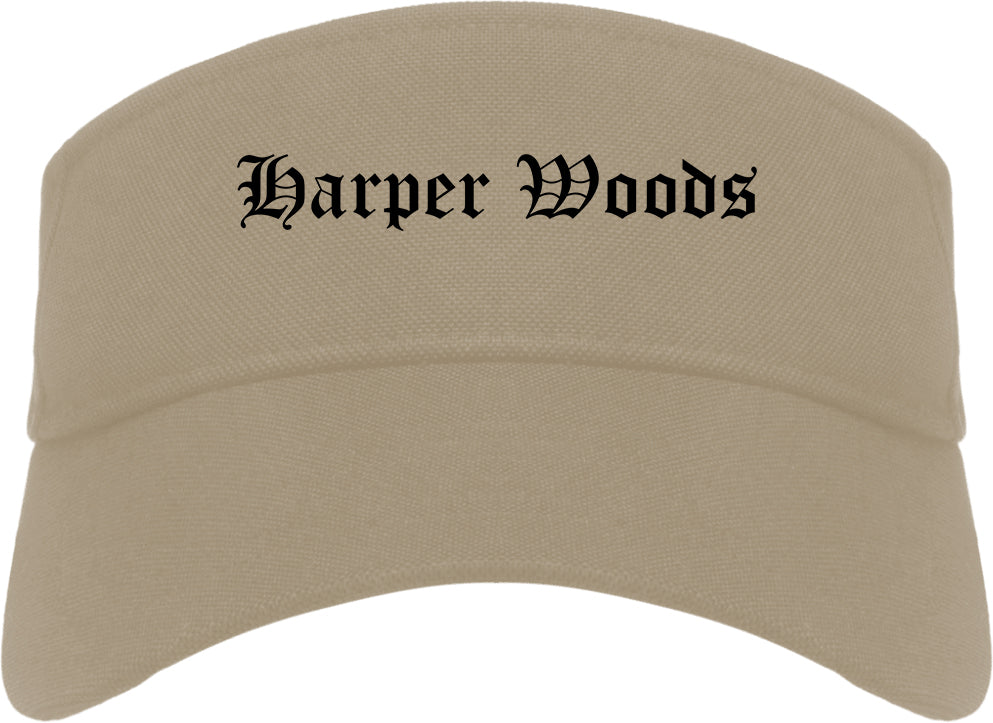 Harper Woods Michigan MI Old English Mens Visor Cap Hat Khaki