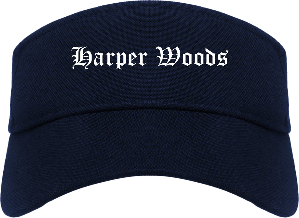 Harper Woods Michigan MI Old English Mens Visor Cap Hat Navy Blue
