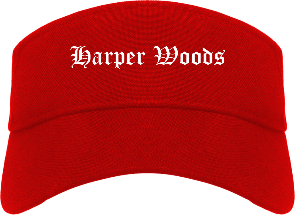 Harper Woods Michigan MI Old English Mens Visor Cap Hat Red