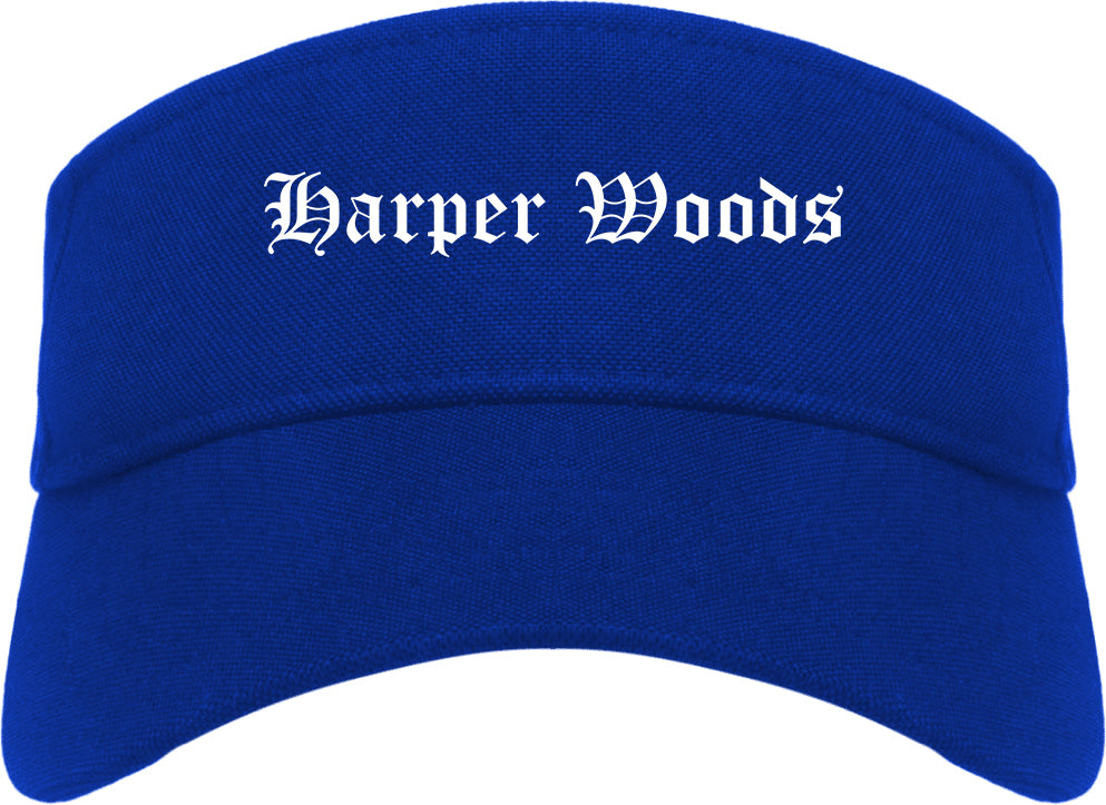 Harper Woods Michigan MI Old English Mens Visor Cap Hat Royal Blue