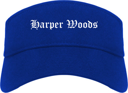 Harper Woods Michigan MI Old English Mens Visor Cap Hat Royal Blue