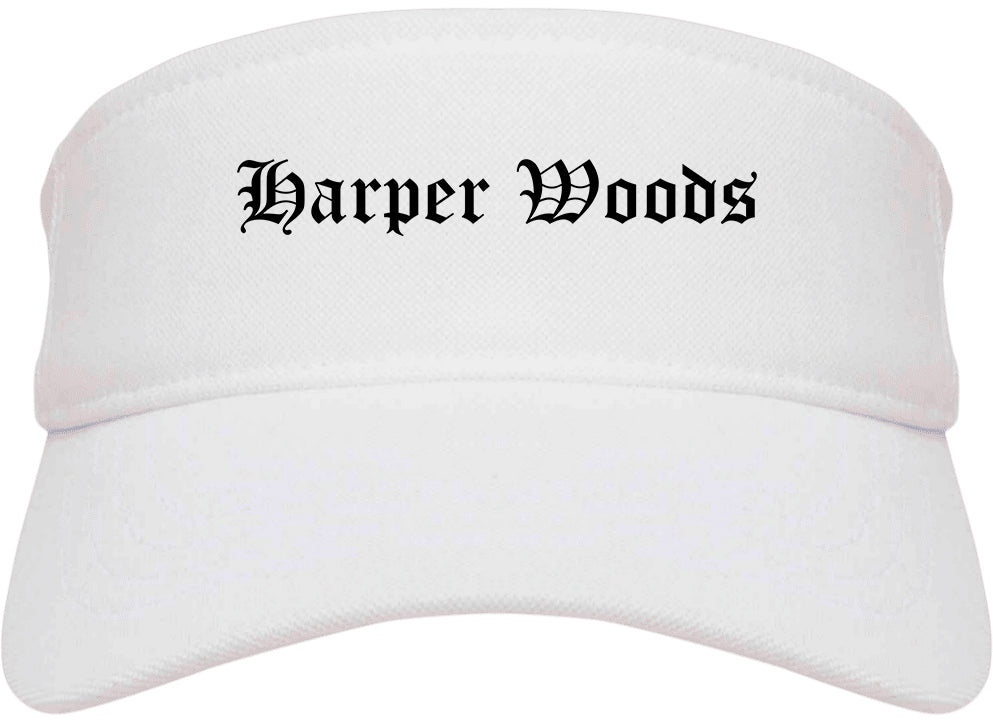 Harper Woods Michigan MI Old English Mens Visor Cap Hat White