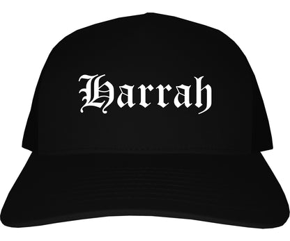 Harrah Oklahoma OK Old English Mens Trucker Hat Cap Black