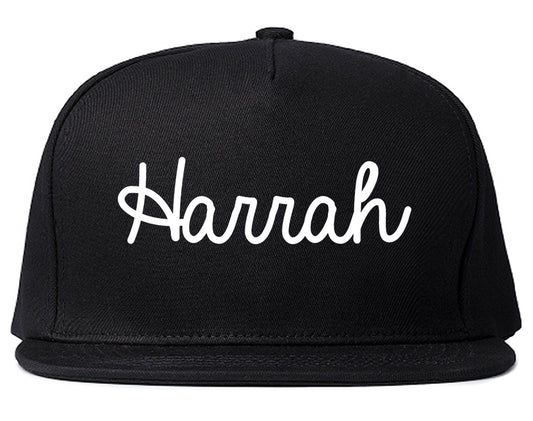 Harrah Oklahoma OK Script Mens Snapback Hat Black