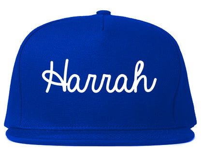 Harrah Oklahoma OK Script Mens Snapback Hat Royal Blue