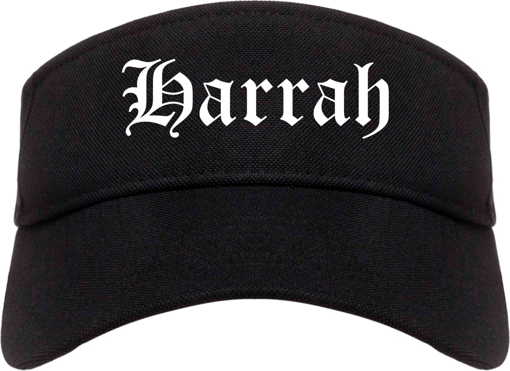 Harrah Oklahoma OK Old English Mens Visor Cap Hat Black