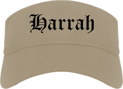 Harrah Oklahoma OK Old English Mens Visor Cap Hat Khaki