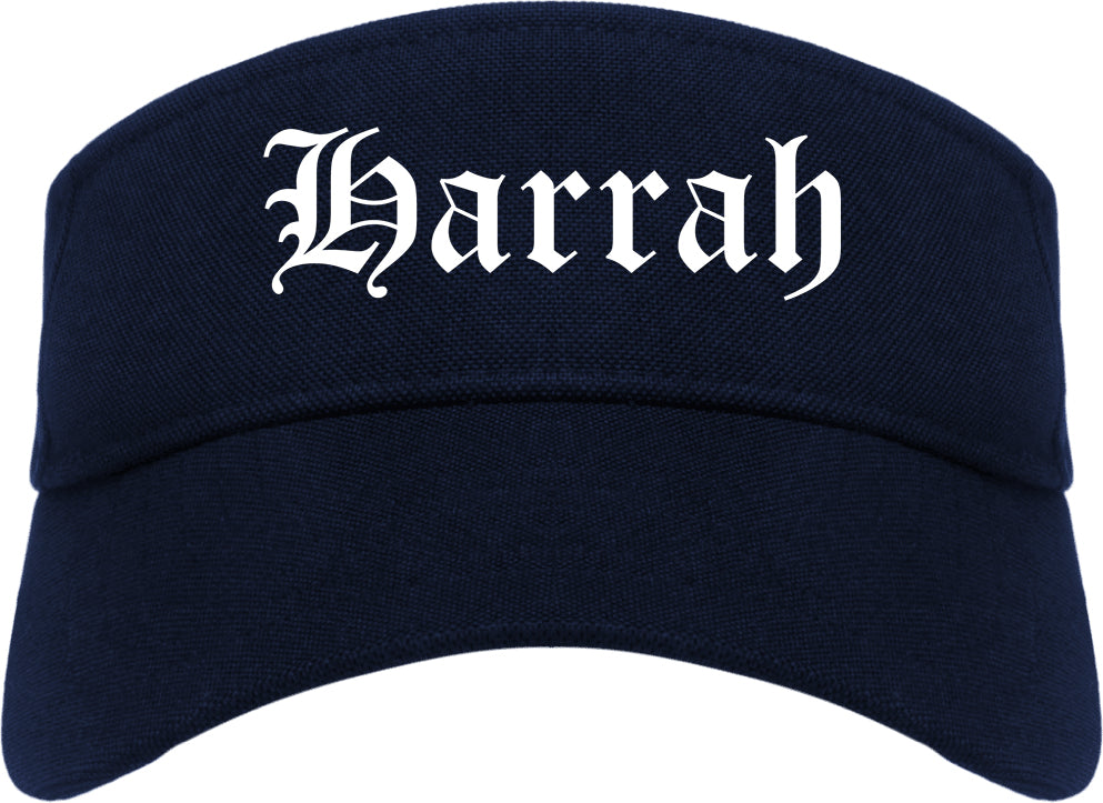 Harrah Oklahoma OK Old English Mens Visor Cap Hat Navy Blue