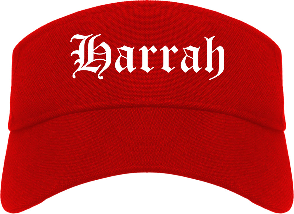 Harrah Oklahoma OK Old English Mens Visor Cap Hat Red