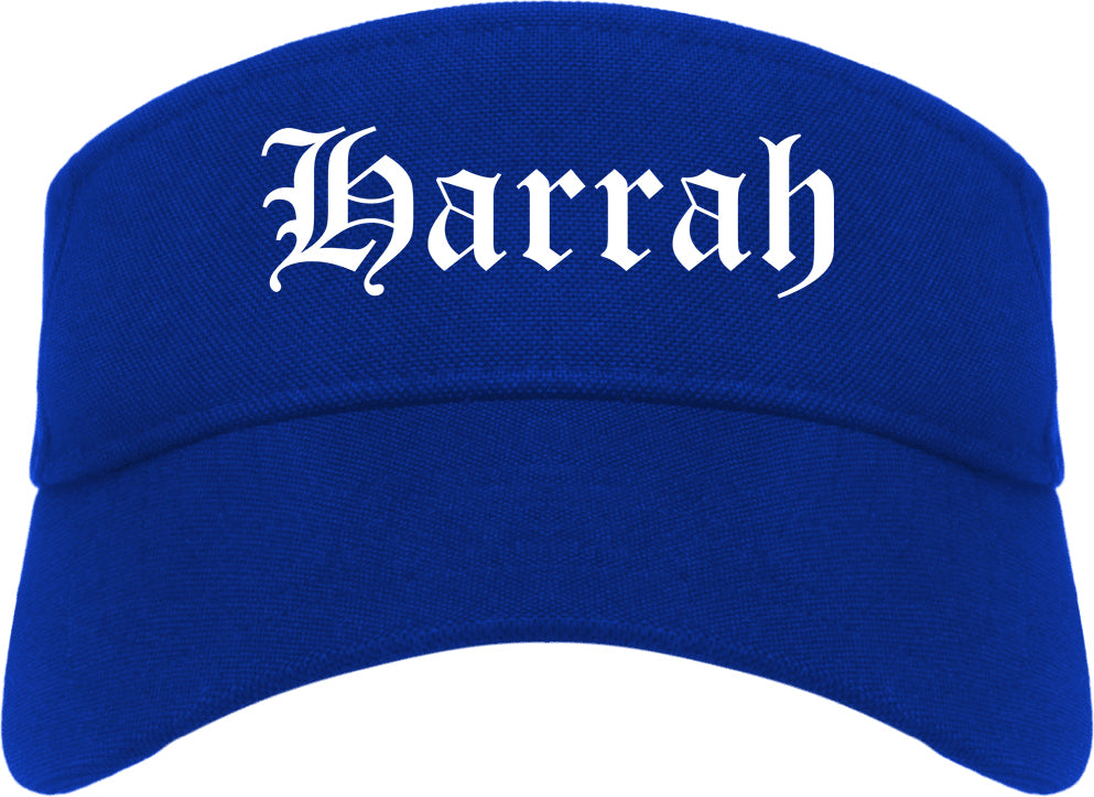 Harrah Oklahoma OK Old English Mens Visor Cap Hat Royal Blue