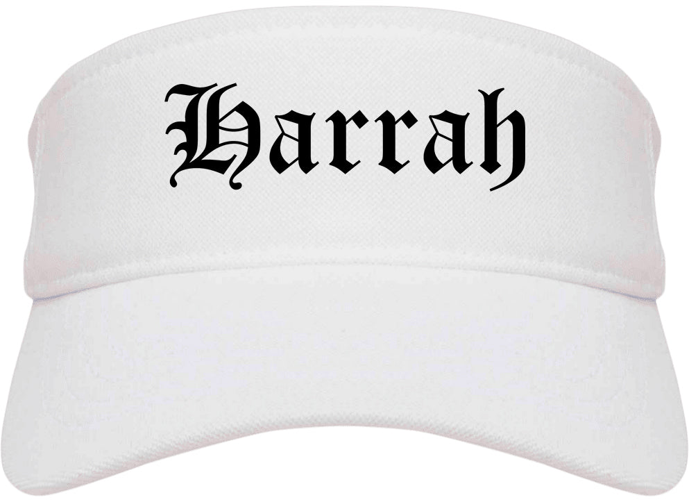 Harrah Oklahoma OK Old English Mens Visor Cap Hat White