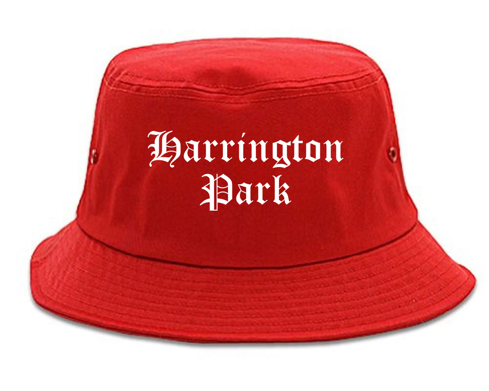 Harrington Park New Jersey NJ Old English Mens Bucket Hat Red