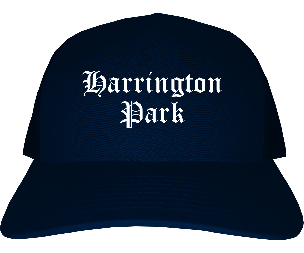 Harrington Park New Jersey NJ Old English Mens Trucker Hat Cap Navy Blue