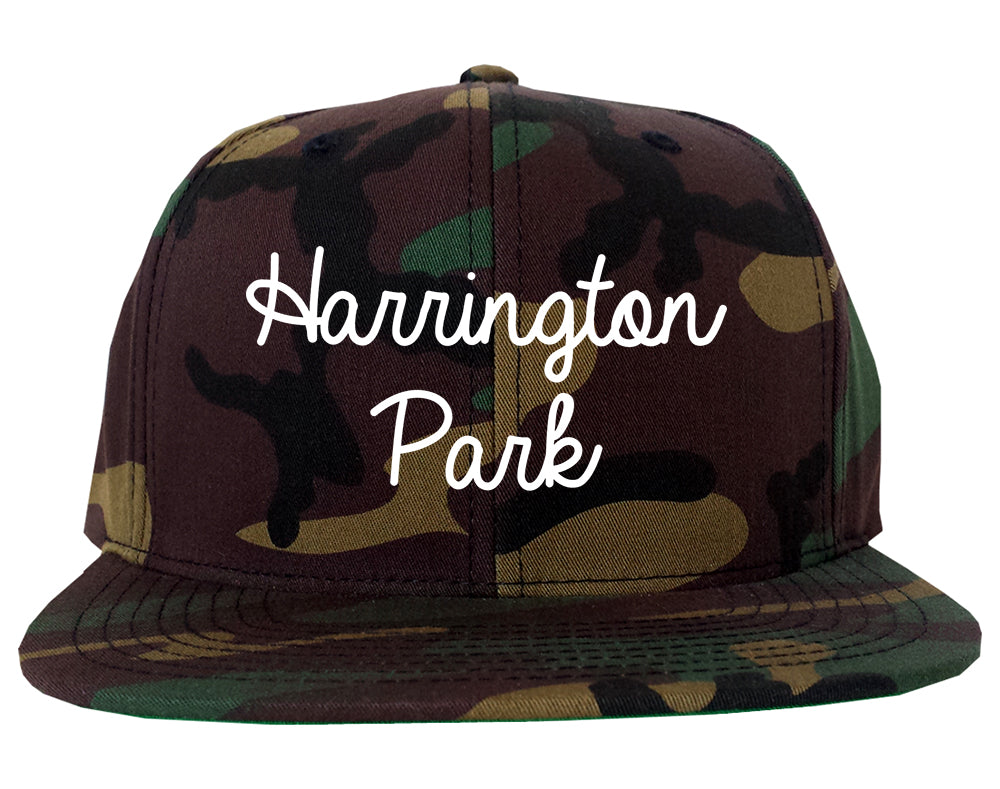 Harrington Park New Jersey NJ Script Mens Snapback Hat Army Camo