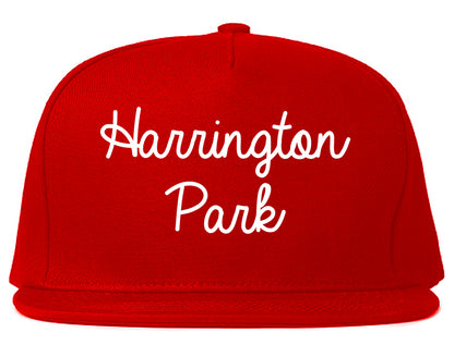 Harrington Park New Jersey NJ Script Mens Snapback Hat Red