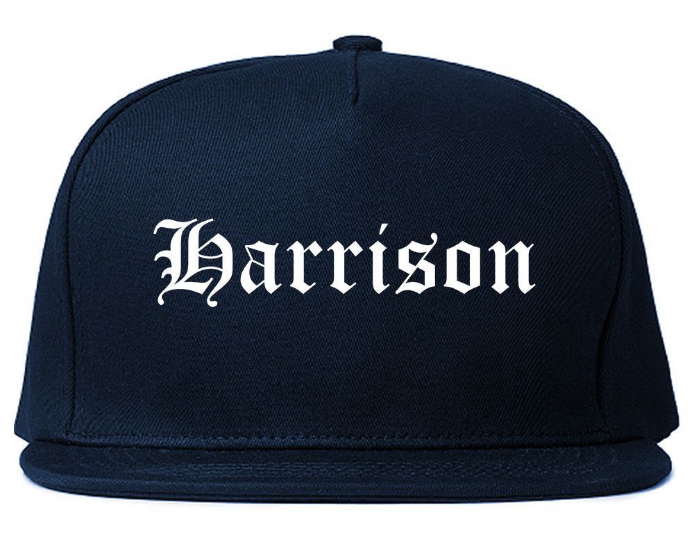 Harrison Arkansas AR Old English Mens Snapback Hat Navy Blue