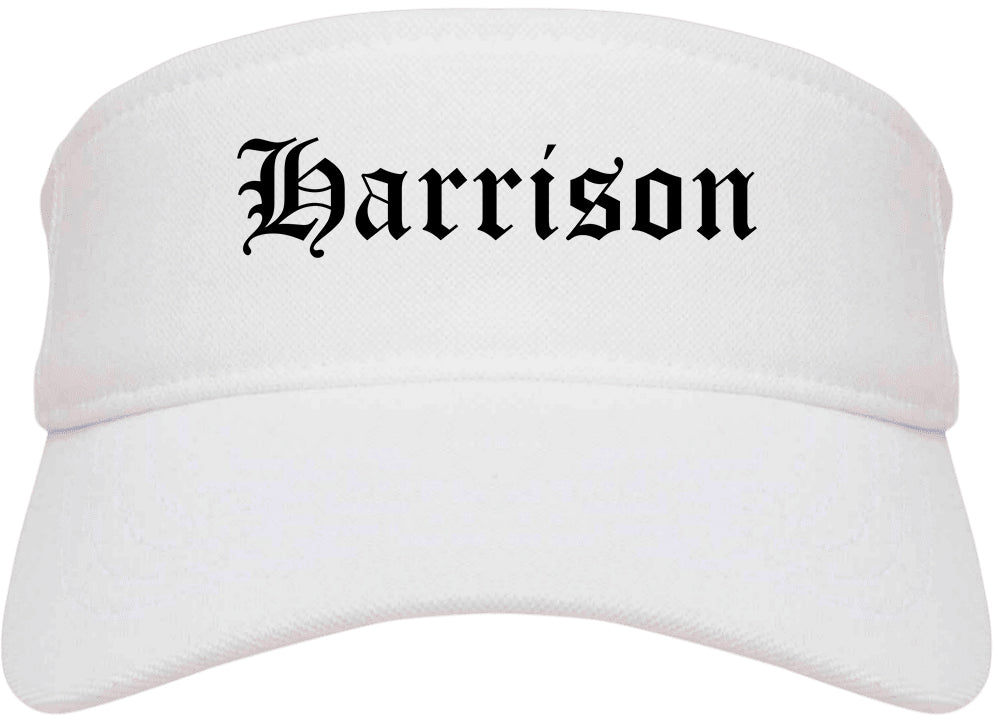 Harrison Arkansas AR Old English Mens Visor Cap Hat White