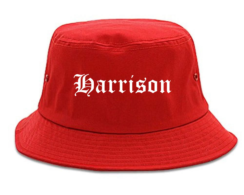 Harrison New Jersey NJ Old English Mens Bucket Hat Red