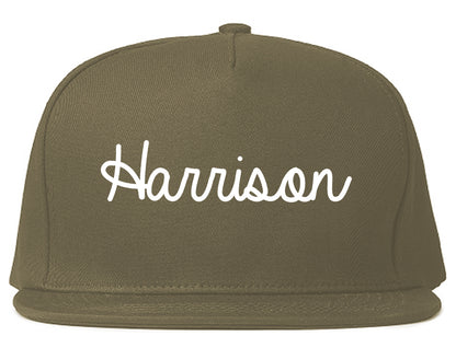 Harrison New Jersey NJ Script Mens Snapback Hat Grey