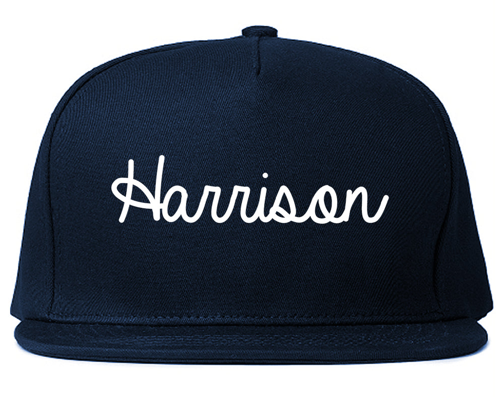 Harrison New Jersey NJ Script Mens Snapback Hat Navy Blue