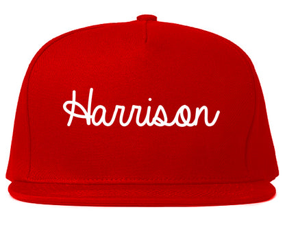 Harrison New Jersey NJ Script Mens Snapback Hat Red
