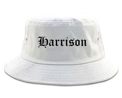 Harrison New Jersey NJ Old English Mens Bucket Hat White