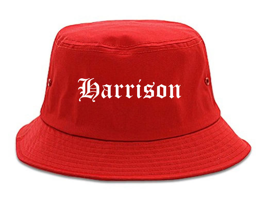 Harrison New York NY Old English Mens Bucket Hat Red