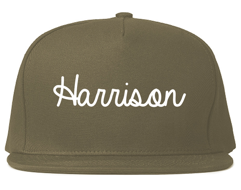 Harrison New York NY Script Mens Snapback Hat Grey