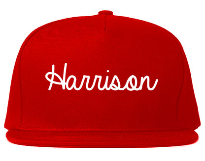 Harrison New York NY Script Mens Snapback Hat Red
